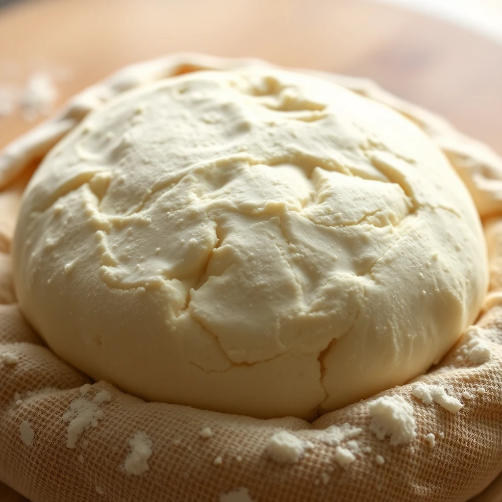 Sourdough dough resting in floured banneton