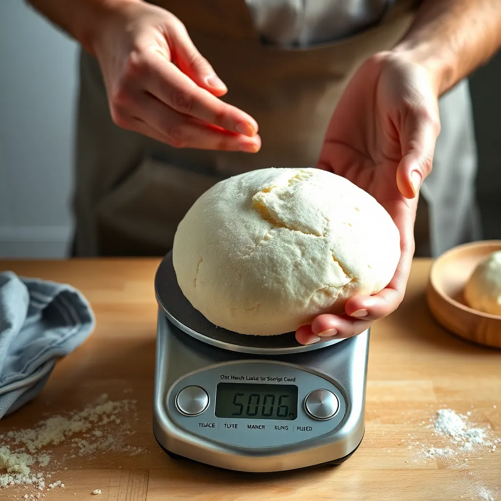 Kitchen scale weighing sourdough dough