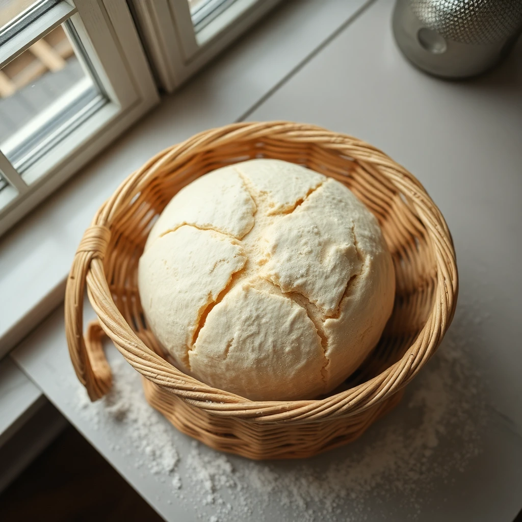 Sourdough dough in banneton